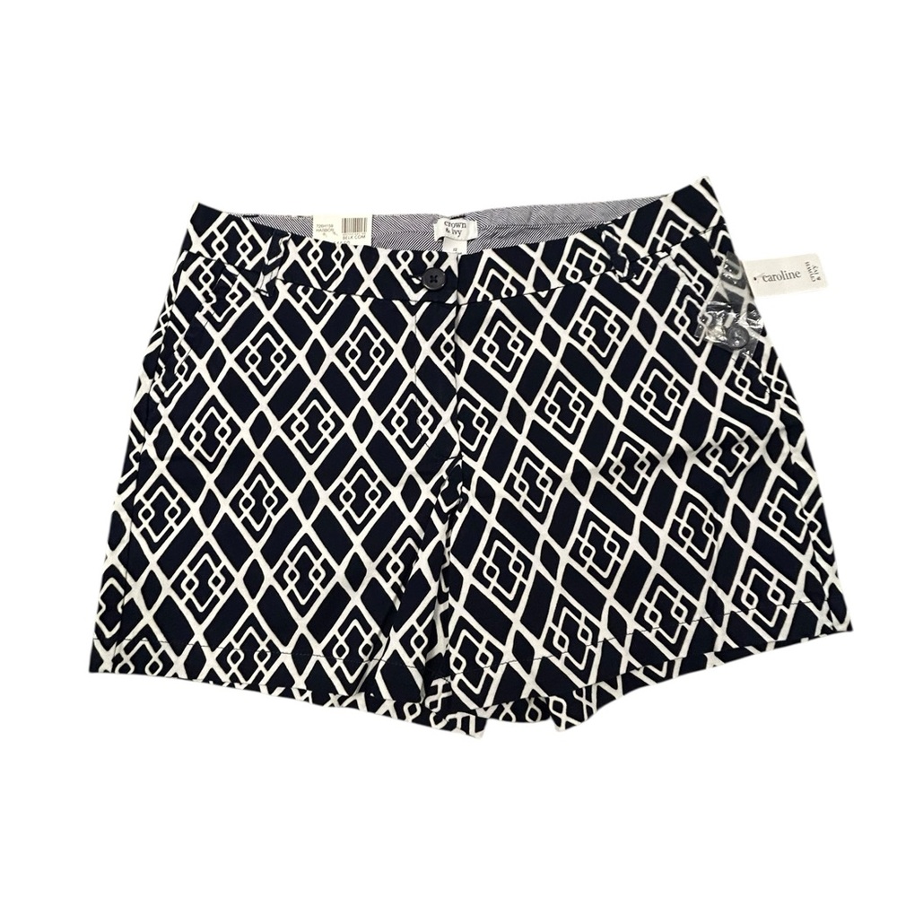 Crown &‎ Ivy Navy Caroline 5” Geometric Women Shorts Stretch Classic Fit 12